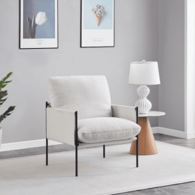 Modern Accent Chair, Comfy Chair With  Removable Cushion, Vanity Chair With Wood Armrests For Living  Room, Bedroom, White