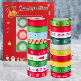 20 Rolls 100 Yards Christmas Ribbon For Gift Wrapping, 3/8 Inch Printed Christmas Grosgrain Ribbon, Christmas Ribbon For Gift Wrapping Crafts DIY Holi