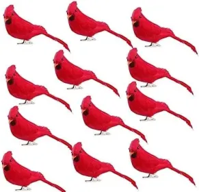 12 Pcs Red Birds Cardinal With Clip On Christmas Tree Decoration Artificial Red Birds With Feathers For Wreath Ornaments