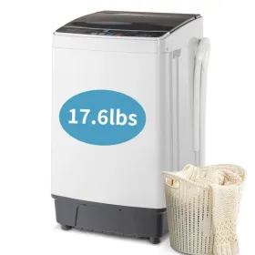 Full-Automatic Washing Machine Top Load Portable Compact Laundry Washer Spin With Drain Pump,10 Programs 8 Water Level Selections With LED Display 17.