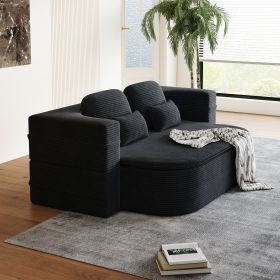 75  2-in-1 Foldable Sofa,Convertible Sleeper Foam Sofa Bed With Multi Functional Blanket, Corduroy Floor Folding Sofa Bed,  Floor Sofa Lounge Sofa For
