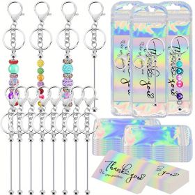 60 Pieces Of Bulk Beaded Keychain Blanks, Beaded DIY Blank Keychains, Metal Beaded Keychain Bags And Thank You Card Set, Including 20 Beaded Keychains