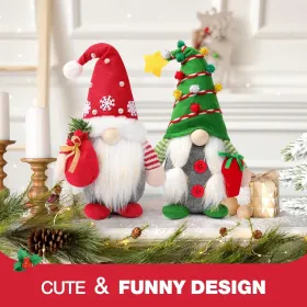 Set Of 2 Christmas Gnome Plush Decorations, Xmas Farmhouse Tiered Tray Tree Christmas Decor Doll Collectible Figurines - Home Tabletop Elf Ornaments (