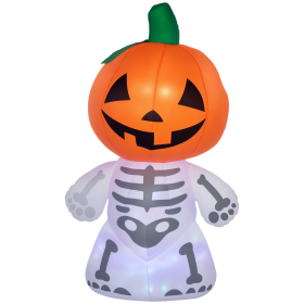 6ft Halloween Inflatables Outdoor Decorations, Smiling Skeleton Ghost with Pumpkin Head, Blow Up LED Yard Decor for Garden, Lawn, Party, Holiday, Wat