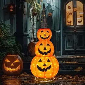 5FT Cute Collapsible Lighted Halloween Decorations Outdoor, Pop Up Halloween Pumpkin Decorations, Light Up Pumpkin With Pre-lit 100 LEDs, For Porch Ya