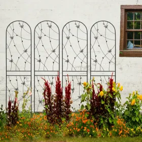 4 Pack Metal Garden Trellis 86.7" X 19.7" Rustproof Trellis For Climbing Plants Outdoor Flower Support Butterfly Deco Black