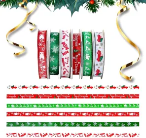 60 Yards 3/8" Christmas Ribbon For Crafts, White Red And Green Holiday Grosgrain Ribbon Christmas Ribbon For Gift Wrapping Festival Holiday Party Hair