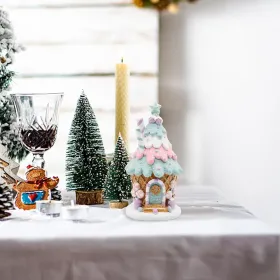 Gingerbread House Decorations, Pastel Pink Gingerbread Christmas Decor, Christmas Resin Ginger Bread Treehouse Decorations Indoor, Xmas Tabletop Villa