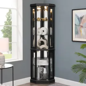 Lighted Corner Curio Cabinet - Display Case For Living Room, Antique Collectibles, Wine & Bar Glass Storage - Elegant Corner Design With Lights Includ