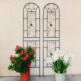 2 Pack Metal Garden Trellis 86.7" X 19.7" Rustproof Trellis For Climbing Plants Outdoor Flower Support Peacock Style Black