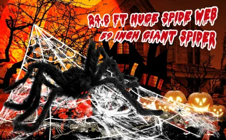 Halloween Decorations - 295" Halloween Spider Web Decorations Outdoor + 59" Giant Fake Spider With Triangular Huge Spiders Web - Scary Decor Clearance