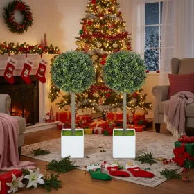 2PCS Set Artificial Tree Fake Plants Natural Boxwood Topiary Balls With 114 PE Leaves Tree Indoor Outdoor Holiday Living Room Home Office Decor FBA Sh