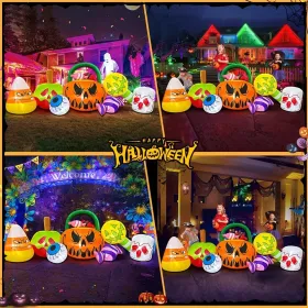 10 FT Halloween Inflatable Outdoor Decorations Pumpkin Ghost Combo, Halloween Decorations Outdoor Inflatable Bow Up Pumpkin Decoration Outdoor With LE