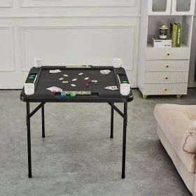 Mahjong Table 4 Player Folding Card Table & 4 Cup Holders Chip Trays Black