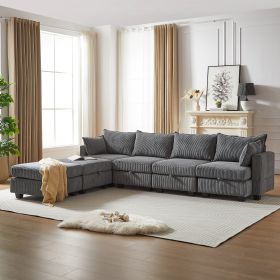 113.5' Modular Sectiona Corduroy Sofa, Sectional Couches For Living Room U Shaped Sectional Couch With Storage Ottoman, 6 Seats Convertible Sectionals