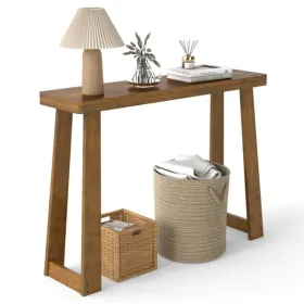 Walnut Solid Rubber Wood Narrow Console Table, 43" Space-Saving Entryway Table For Small Hallways