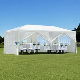 10 & 20ft - 3X6M White 6-sided - 4 Windows Outdoor Garden Pavilion, Wedding Party Tent, Rain Shelter, Parking Shed, Advertising Tent, With 6 Detachabl
