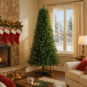 6FT Unlit Artificial Christmas Tree With 490 Tips, PVC Full Branches, Classic Green Holiday Tree With 4-Leg Plastic Stand For Indoor Home Decoration--