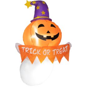 3.4ft Inflatable Halloween Window Sticker Ghost with Orange Face, Blow Up LED  Display for Garden Indoor Outdoor
