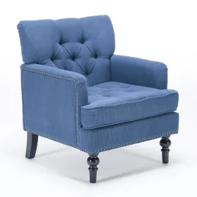 Tufted Club Chair, Accent Chair, Upholstered Button Armchair, Linen Fabric Corduroy Sofa Chairs For Bedroom, Living Room, Mid Century Modern With Stud