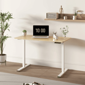 Electric Standing Desk Whole Piece Adjustable Height Desk Home Office Computer Workstation Sit Stand Up Desk White Frame - Maple Top