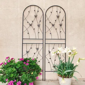 2 Pack Metal Garden Trellis 71" X 19.7" Rustproof Trellis For Climbing Plants Outdoor Flower Support Butterfly Deco Black
