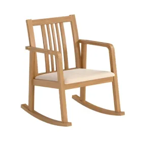 Solid Rubber Wood Rocking Chair, 400 LBS Weight Capacity Indoor Lounge Chair With Linen Cushion-Natural