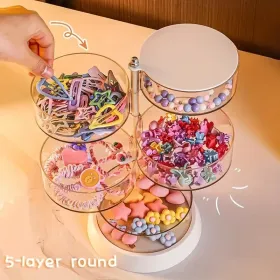 1pc Cosmetic Organizer, Plastic 360Â° Rotating Vanity Storage With Clips, Multi-Tiered For Makeup, Jewelry & Accessories, Freestanding Brushed Finish,