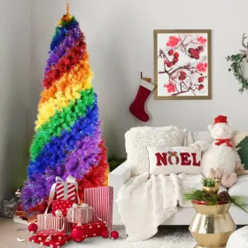 6ft Rainbow Spiral Christmas Tree, 1248 Branch Tips, Colorful PVC Artificial Holiday Tree With Unique Spiral Design, Full & Lush Shape, Sturdy Metal S