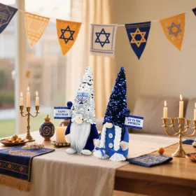 Hanukkah Gnomes Decorations For Home Indoor, Hanukkah Menorah Plush Decor, Jewish, Chanukah Ornaments Jewish Decorations For Party, Table And Tiered T