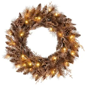 24" Pre-Lit Christmas Wreath - 35 Warm White LEDs+6 Pine Cones, 105 Branch Tips (Brown)