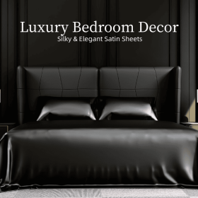 Satin Bed Sheets, King Size Sheets Set, 4 Pcs Silky Bedding Set With 15 Inches Deep Pocket For Mattress  King, Black