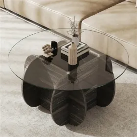 Sturdy Wooden Cocktail Table - Rubber Wood/Plywood/MDF Frame, 220lbs Capacity, Cross-Shaped Base