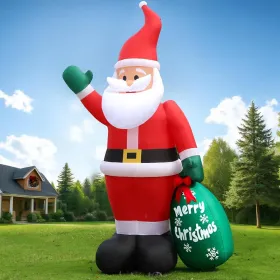 10 FT Christmas Inflatable Santa Claus Outdoor Decor For Yard, Giant Blow Up Santa Decoration With Big Gift Bag, Built-in LED Lights For Garden Lawn H