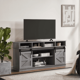 TV Stand Sliding Barn Door Modern&Farmhouse Wood Entertainment Center, Storage Cabinet Table Living Room With Adjustable Shelves For TVs Up To 65,Grey