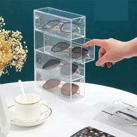 2pcs Transparent Drawer-type Multi-functional Storage Box Acrylic Cosmetics Stationery Organizer Box Multi-compartment Dustproof Lipstick Glasses Disp
