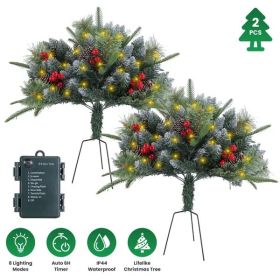 2Pcs Christmas Tree Urn Filler With Light Artificial Lighted Xmas Trees Light With Cones Berries Holiday Planter Filler LED Pathway Pine Tree IP44 Wat