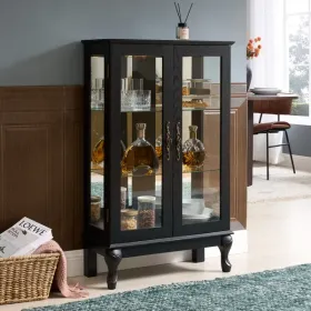 Curio Cabinet With Tempered Glass Doors, Lighted Display Cabinet With Mirrored Back Panel & Adjustable Shelves Perfect For Home Or Office - Light Bulb