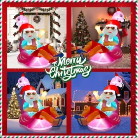 10FT Christmas Inflatables Outdoor Decorations, Giant Lying Gingerbread Inflatable With Built-in LED Lights Xmas Blow Up Yard Decoration For Holiday P