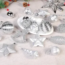 100pcs Christmas Tree Decorations Ornaments Set, Shatterproof Plastic Baubles Decorative Balls For Xmas Tree Decor Holiday Wedding Party, White (Option: Silver)