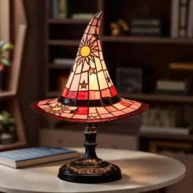 Handmade Gothic Witch Hat Night Light â€“Witch Hat Lamp Stained Glass LED Lamp, Spooky Halloween Decor, Indoor & Outdoor Witchcraft Gift, Unique Hallo (Option: Red)