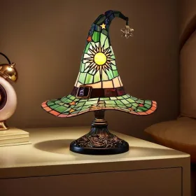 Handmade Gothic Witch Hat Night Light â€“Witch Hat Lamp Stained Glass LED Lamp, Spooky Halloween Decor, Indoor & Outdoor Witchcraft Gift, Unique Hallo (Option: Green)