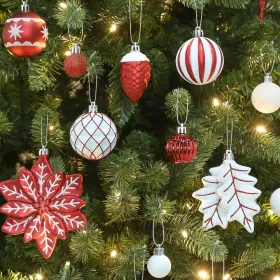 106PCS Christmas Balls Ornaments Set, Colorful Shatterproof Plastic Decorative Baubles For Xmas Tree Decor Holiday Wedding Party Decoration With Hangi (Option: RedWhite)