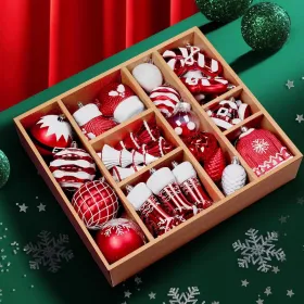 85ct Christmas Balls Ornaments Set, Colorful Shatterproof Plastic Christmas Tree Ornaments, Xmas Decorative Baubles For Christmas Tree Decorations Wit (Option: RedWhite)