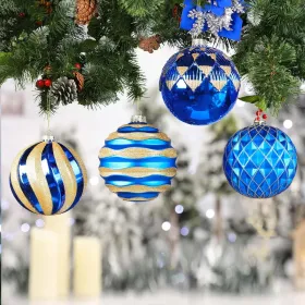 6''/150mm Large Christmas Ball Ornaments, 4Pcs Christmas Tree Decor, Shatterproof Hanging Decorations With Hooks, White & Silver Baubles For Xmas Tree (Option: BlueGold)