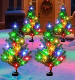 Solar Christmas Tree Outdoor Decor, Waterproof Solar Xmas Decorations Garden Stake Lights, Multi-Color LED Christmas DÃ©cor For Outside Landscape Path (Option: 4pcsChristmastrees)