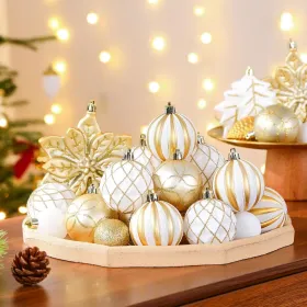 106PCS Christmas Balls Ornaments Set, Colorful Shatterproof Plastic Decorative Baubles For Xmas Tree Decor Holiday Wedding Party Decoration With Hangi (Option: GoldWhite)
