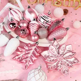 106PCS Christmas Balls Ornaments Set, Colorful Shatterproof Plastic Decorative Baubles For Xmas Tree Decor Holiday Wedding Party Decoration With Hangi (Option: RoseWhite)