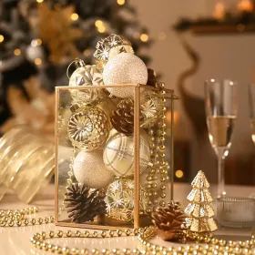 Ornaments For Christmas Trees, 16ct 2.36 Inches White And Silver Shatterproof Christmas Tree Decorations, Luxury Hanging Ball Ornaments For Xmas Holid (Option: WhiteGold)