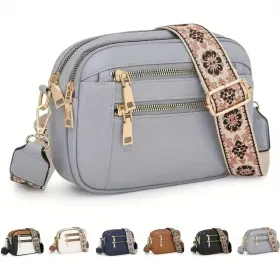 Handmade Women's Multi-Compartment Crossbody Bag & Wallet With Adjustable Strap, Golden-Tone Hardware, Zipper Closure - Premium Second-Layer Leather, (Option: Grey)